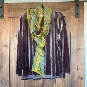 J.Jill brown velour blouse with stretch. Amazing color, fit.Dress it up or down.